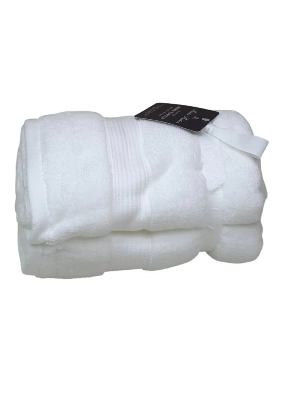 Brooks Brothers Set Of Two White Hand Towels 18x28 Inch Zero Twist 100% Cotton